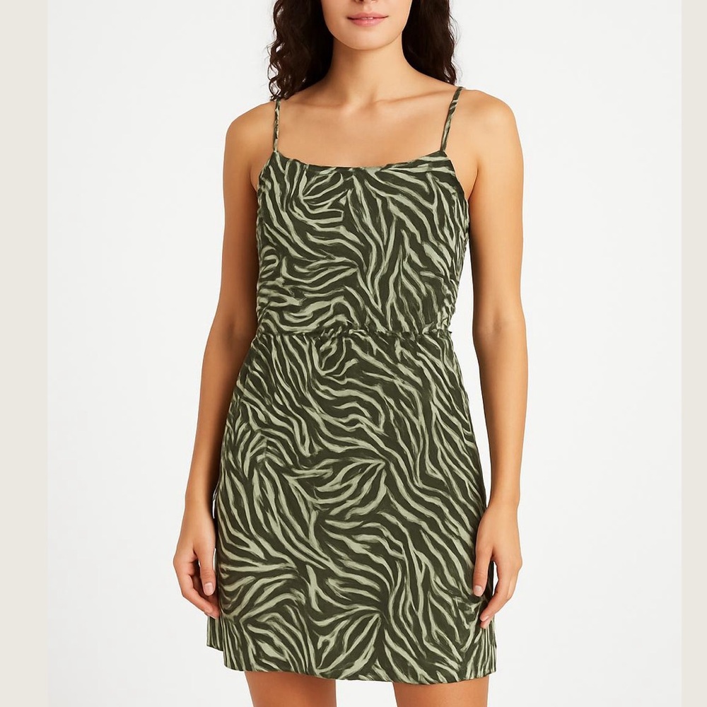 3/$10 Time and Tru Olive Zebra Print Mini Dress